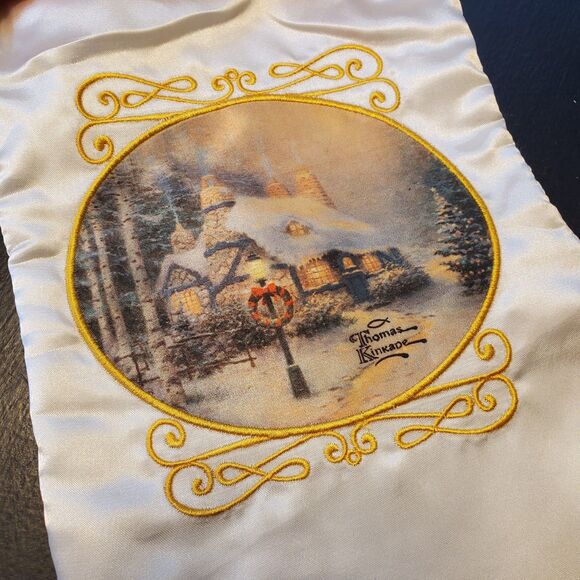 Vintage Thomas Kinkade Satin Christmas Stocking Paint Of Light Holiday - Picture 4 of 5